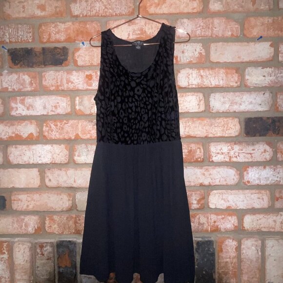 Forever 21 Dresses & Skirts - Forever 21+ 2X Black Sheer Velvet Floral Fit & Flare Dress